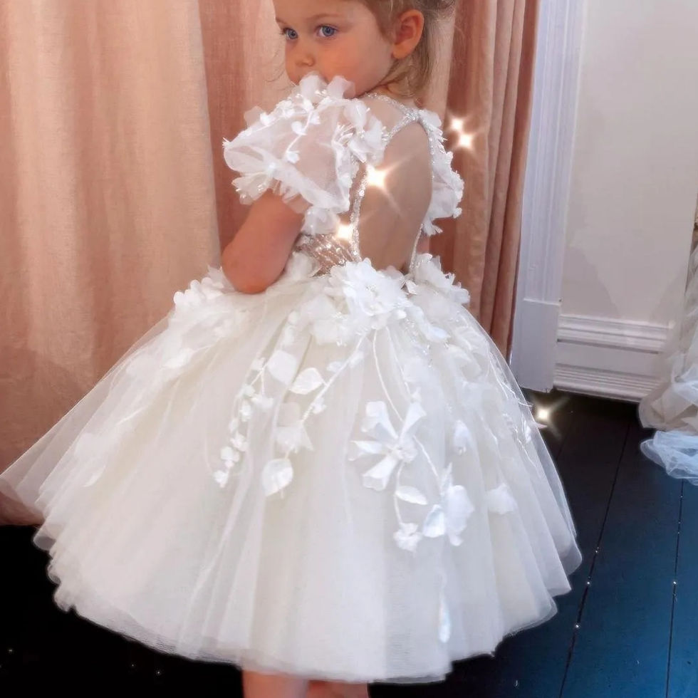 الصورة المصغرة: Stylish Flower Girls Dress for Wedding Short Sleeves White Birthday Party Dress 