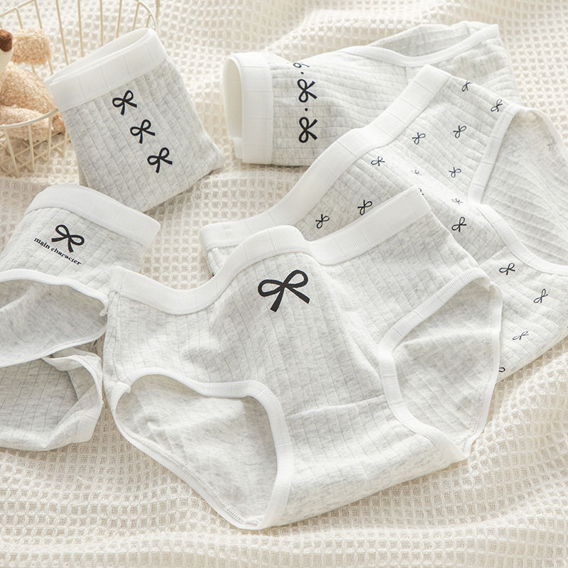 الصورة المصغرة: 5Pcs/set Simple Bow Cotton Underwear Women's Panties Cute Girl Soft Pantys Breat