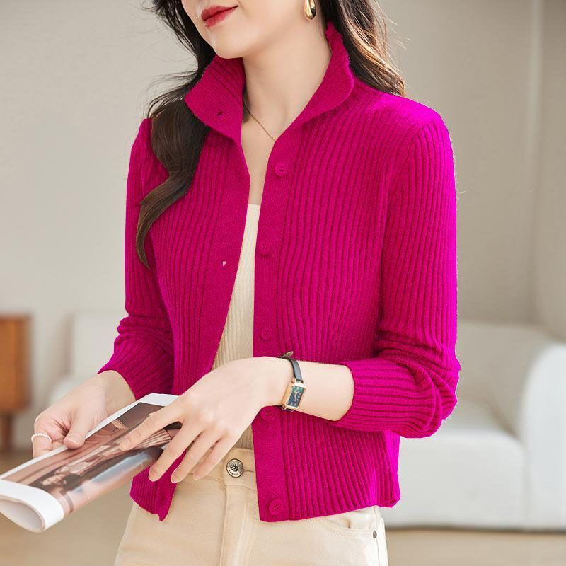 الصورة المصغرة: Knitted Cardigan Jacket Women Clothing Spring Winter 2025 New Style Half High Co