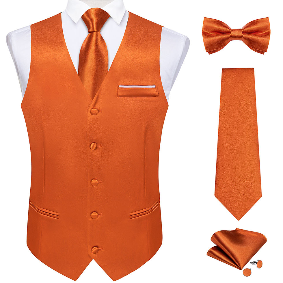 Thumbnail: Elegant Grey Solid Suit Vest with Pocket Satin Waistcoat Necktie Bow Tie Handker