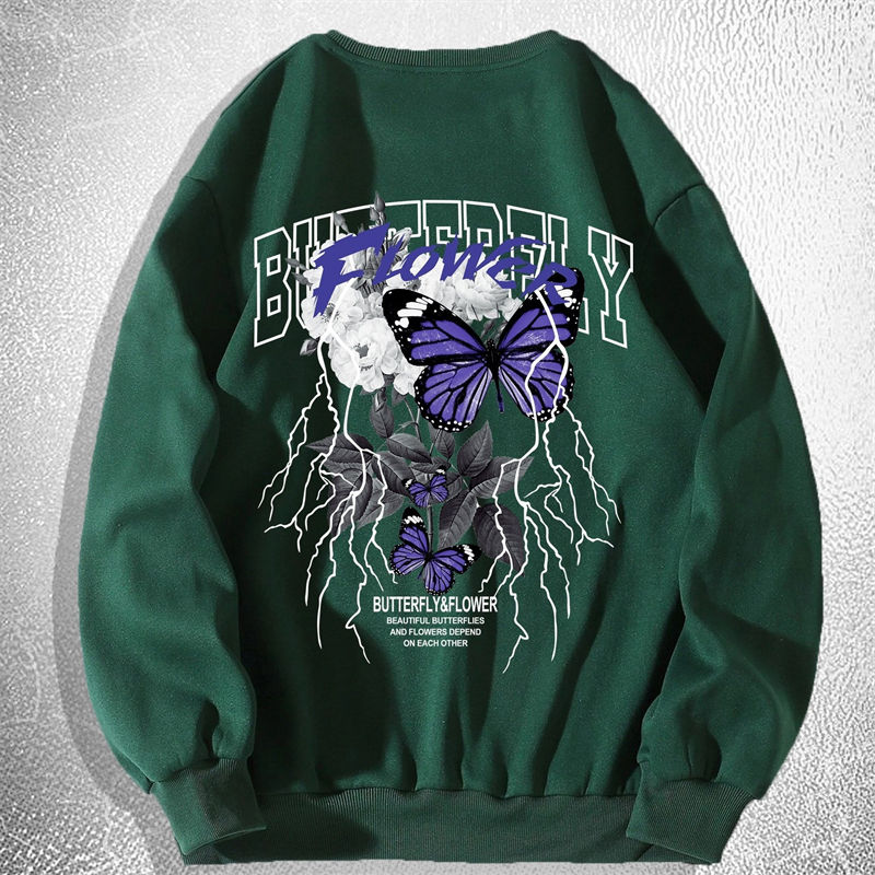 الصورة المصغرة: Trend Butterfly Graphic Sweatshirts Fashion Spring Autumn Long Sleeve 3D Flower 