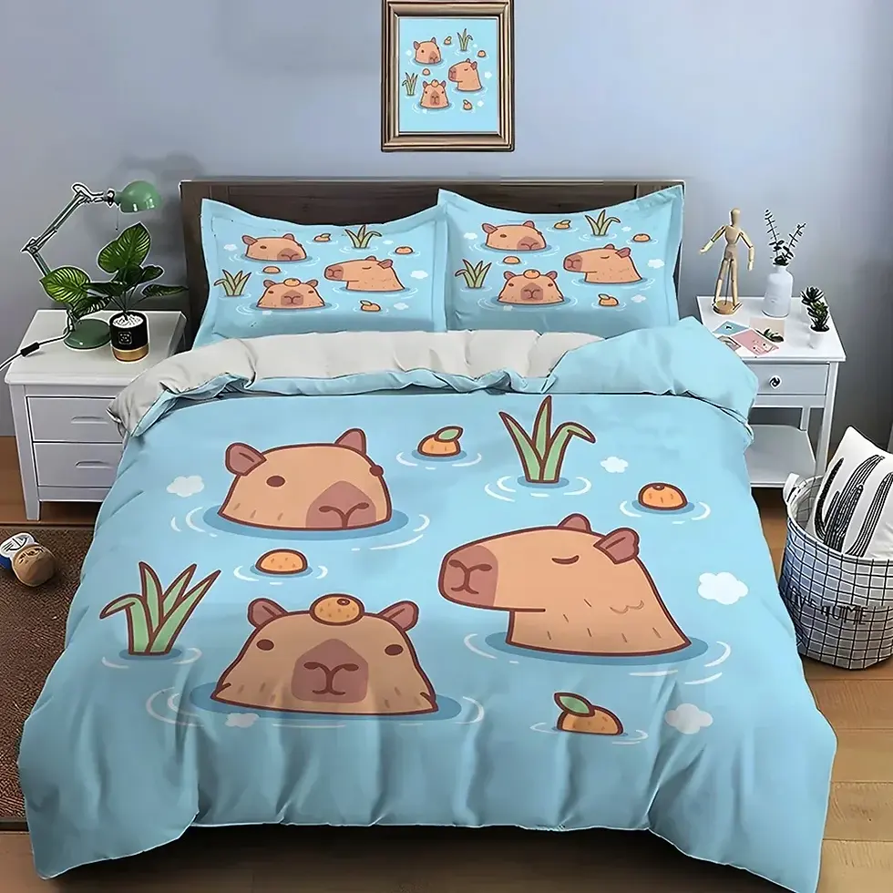Thumbnail: Cute Cartoon Capybara Print Bedding Set Duvet Cover 1 Duvet Cover 2 Pillowcases 