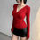 Thumbnail: Women's V-neck Long Sleeve Yoga T-shirt Fitness Running Training Slimming Base L