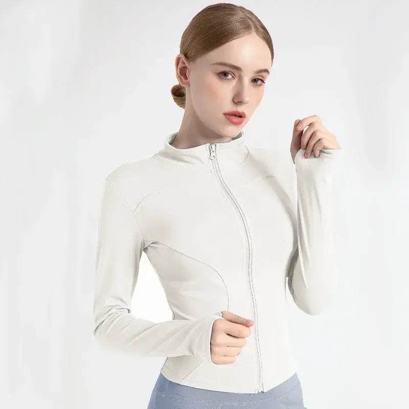 الصورة المصغرة: Women Zipper Tracksuit Jacket Slim Fit Long Sleeve Fitness Running Jacket Solid 