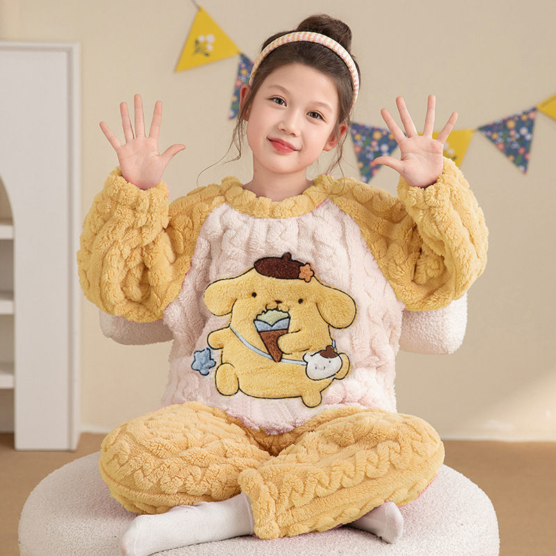 Thumbnail: 2Pcs Kawaii Kuromi Hello Kitty Childrenplush Pajamas Anime Sanrios Flannel Autum