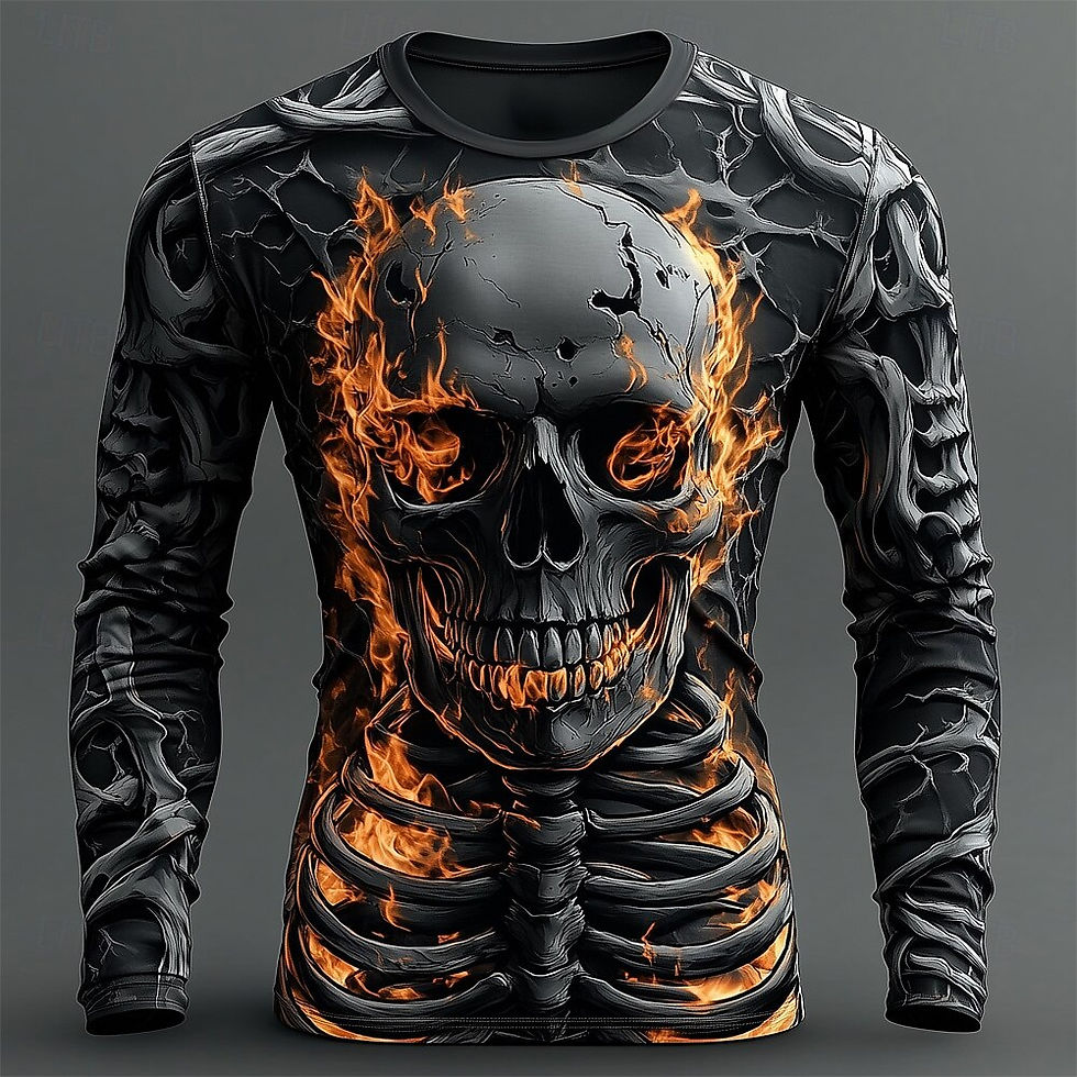 Creative Design 3D Skull Print Men's T-Shirt Autumn Daily Casual Long Sleeve Cre