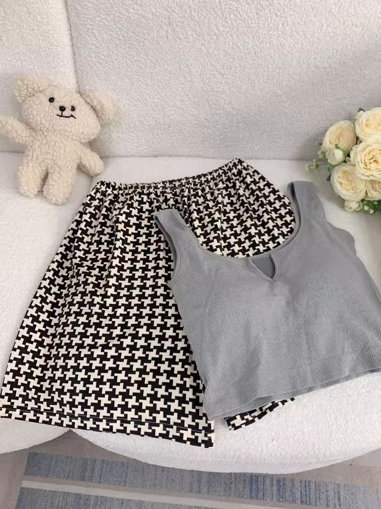 Pure Cotton Spwear Set with Chest Pad Women Summer Loose Strap V-Ne ort Pants Ho