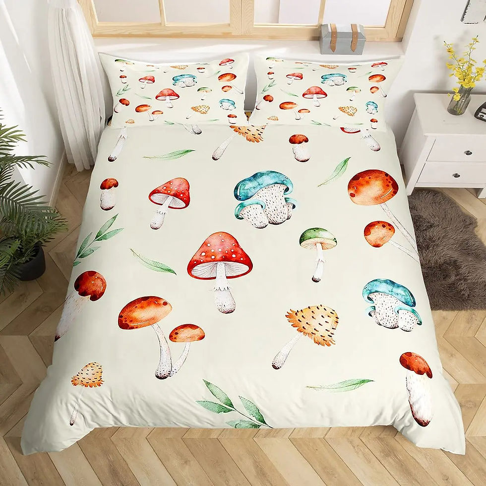 Thumbnail: Mushroom Duvet Cover Set Burgundy Plant Fallen Leaves Bedding Set 2/3pcs For Boy