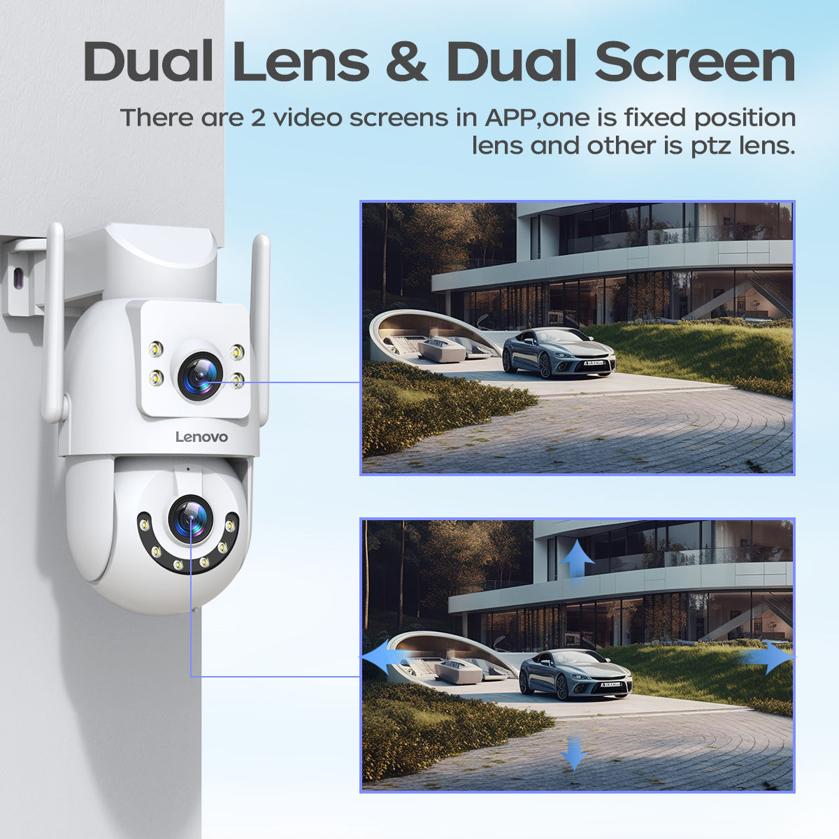 Lenovo 4K WiFi Surveillance Camera 5G Wifi Outdoor Dual Lens PTZ IP Cameras Auto