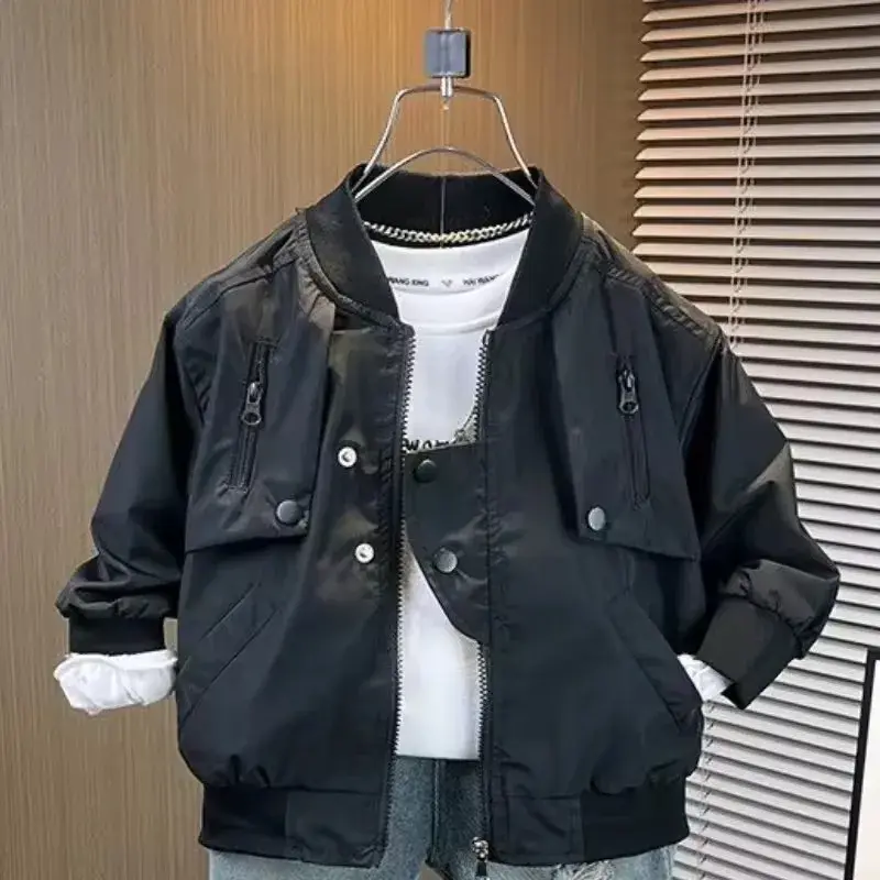 الصورة المصغرة: Boys Baseball Jackets Children's Clothing Big Kids Zipper Coats Solid Color Wind