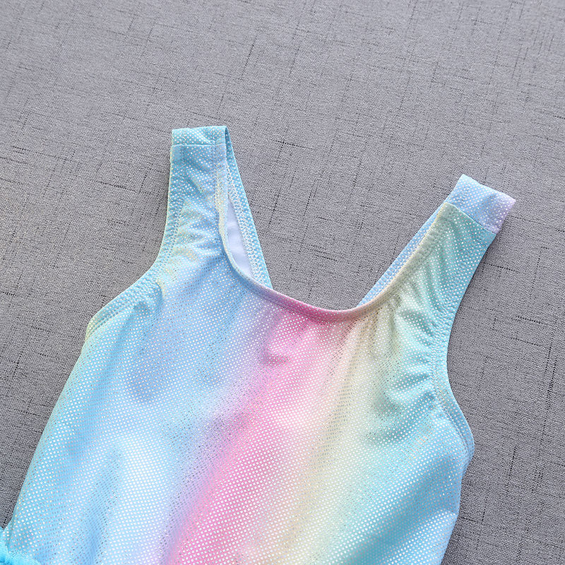 الصورة المصغرة: Girls two-piece swimsuit mermaid swimsuit with ruffled skirt colorful prints are