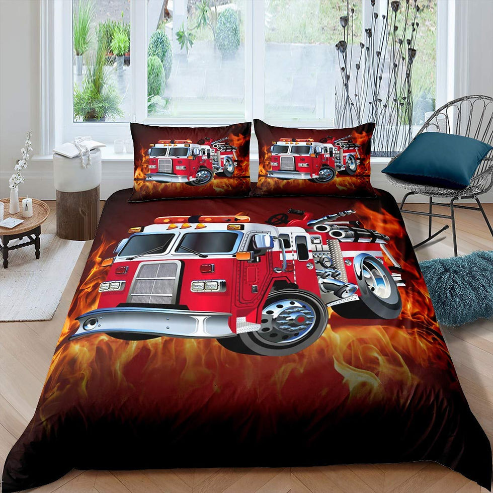 Thumbnail: Firefighter Truck Duvet Cover King/Queen Size Red Firemen Car Bedding Set for Ki