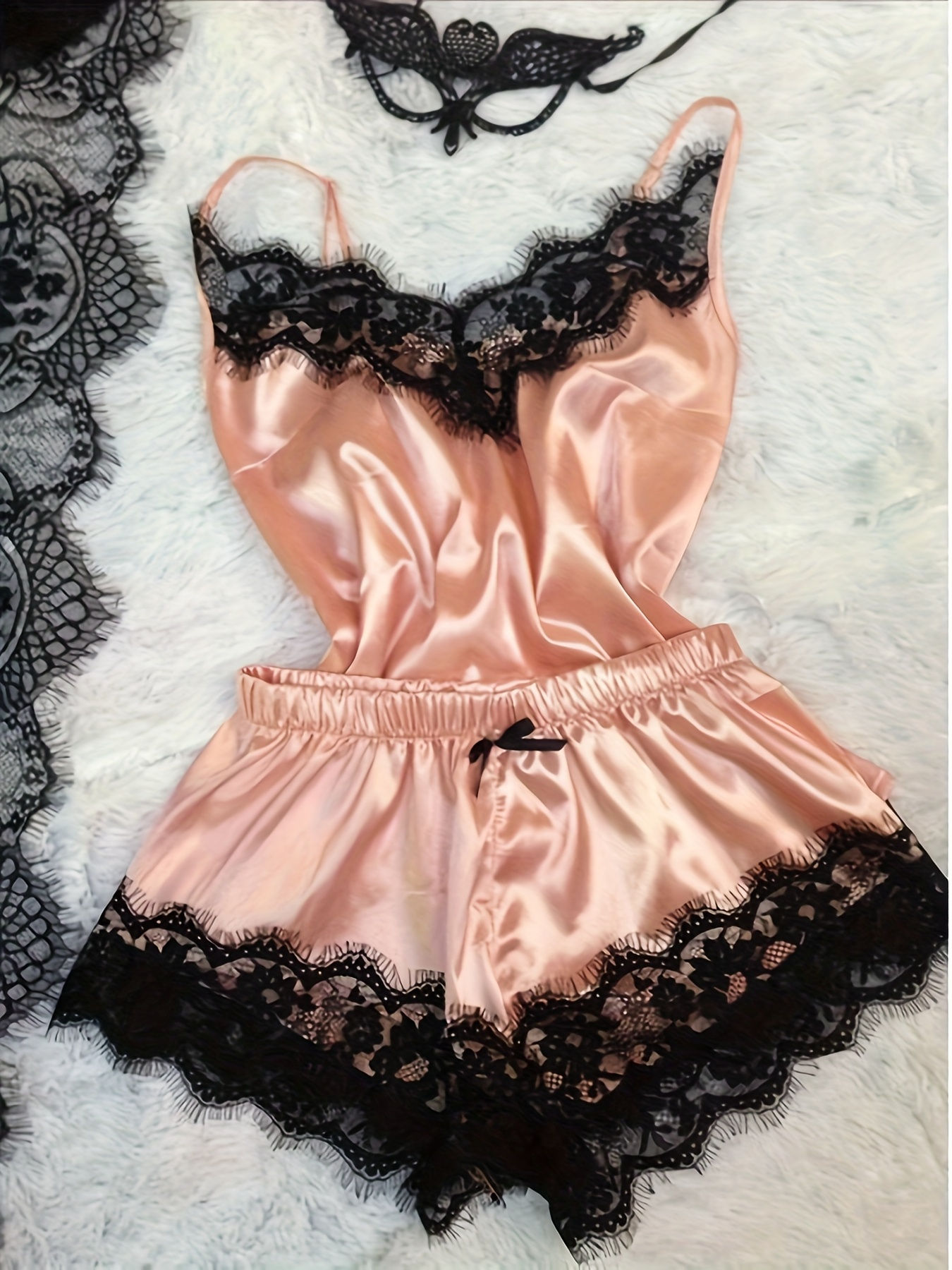 Summer Lace Silk Pajama Set Women Sleepwear Sexy Lingerie Camisole Shorts Cami T