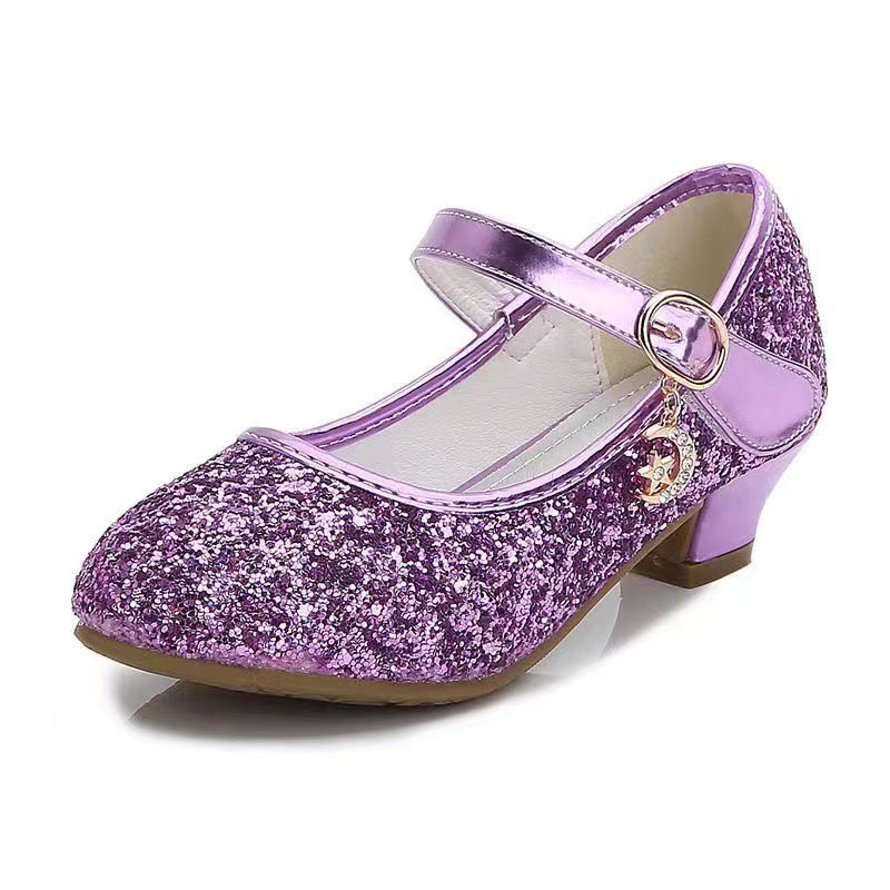 الصورة المصغرة: Girls Shoes Children High Heel Glitter Crystal Sandals Fashion Buckle Kids Princ