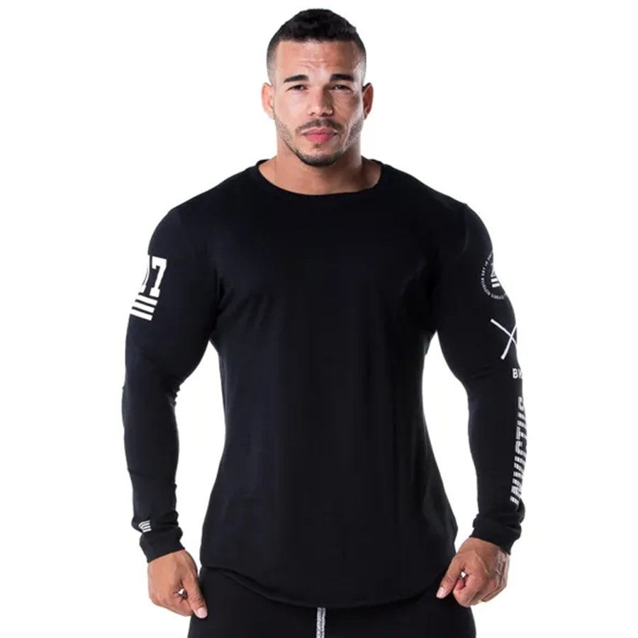 Thumbnail: Men Bodybuilding Long Sleeve Shirt Male Casual Fashion Skinny T-Shirt Gym Fitnes