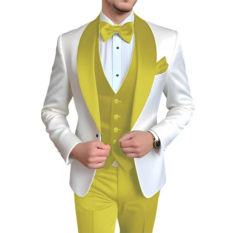 Thumbnail: Men Suits 3 Piece Designer Banquet Tuxedo Blue And White Style Suits Wedding Par