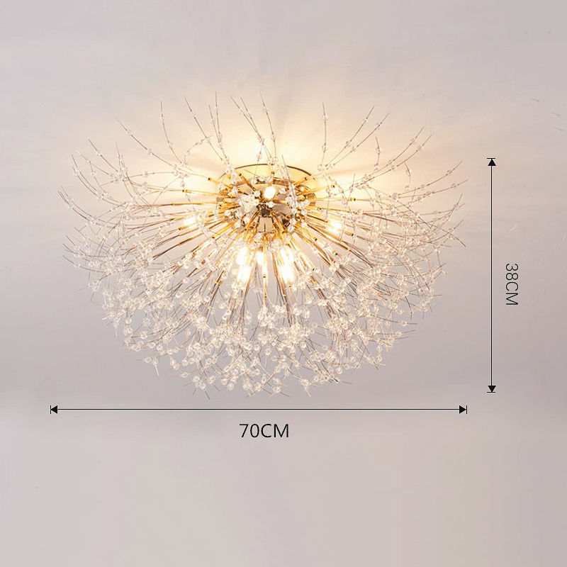 الصورة المصغرة: Crystal Dandelion Ceiling Light Home Decor Foyer Bedroom Golden Ceiling Bracket 