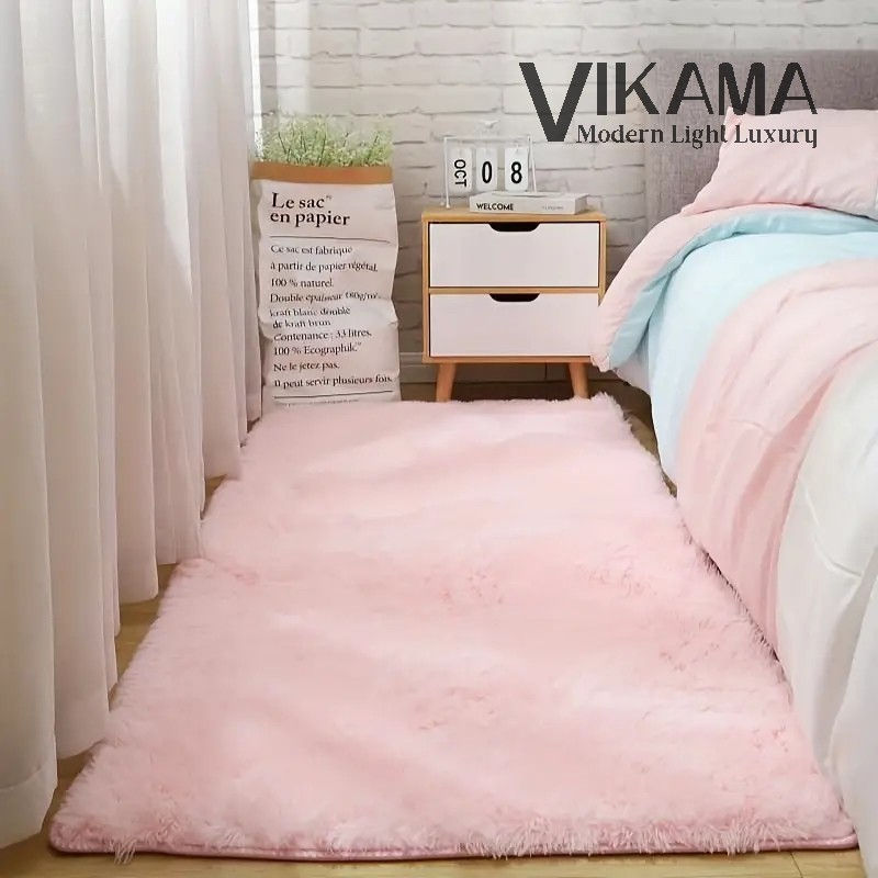 Thumbnail: VIKAMA Pink cute girl's bedroom headboard decorated with plush carpet Fluffy sof
