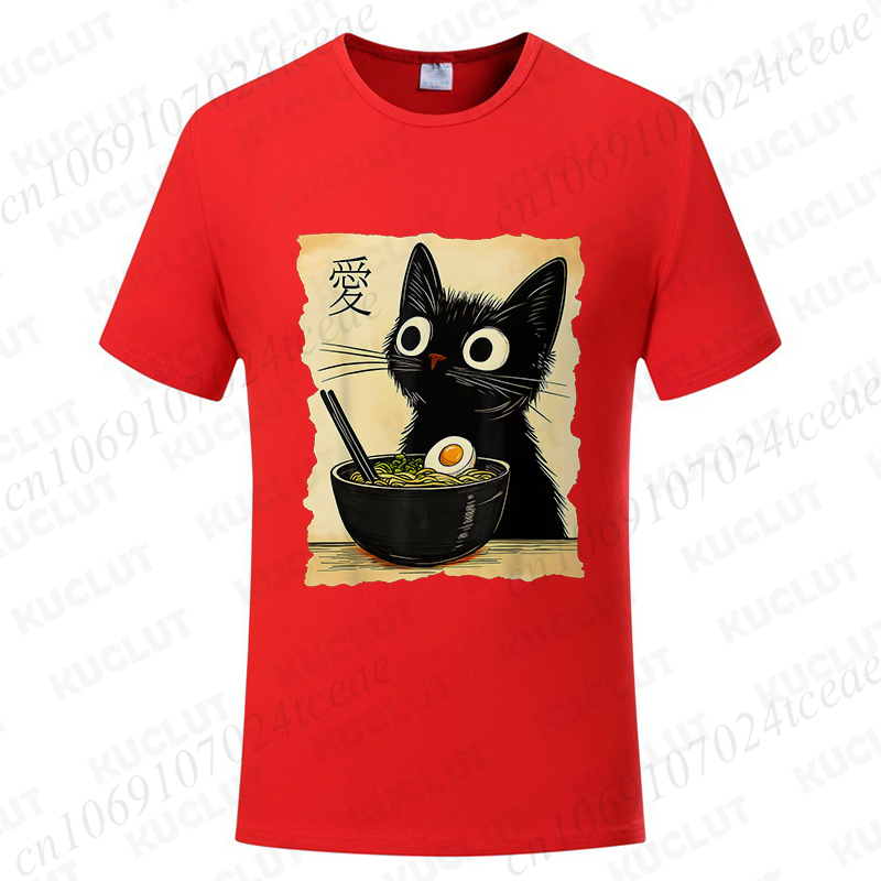 Thumbnail: Funny Cat Ramen Graphic Tee Japanese Kawaii Anime Cat T-Shirt Fashion T-shirts S