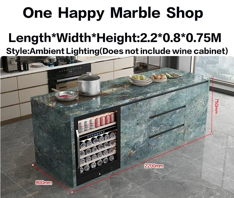 Thumbnail: Natural Marble Kitchen Island with Storage & Wine Cooler, Customizable Luxury Ca