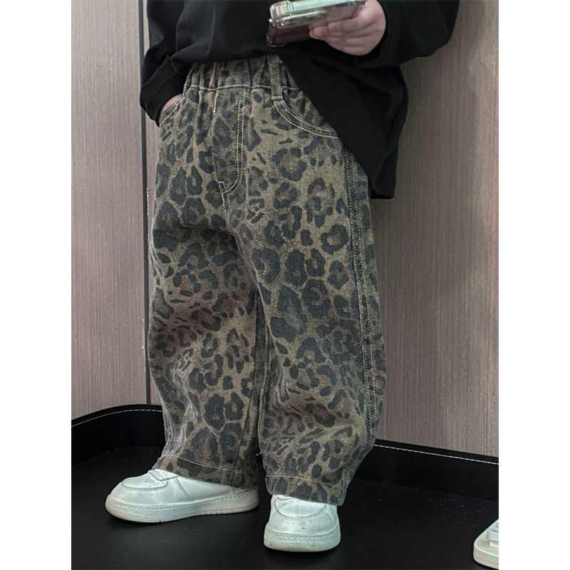 الصورة المصغرة: Leopard Jeans For Kids Boys Girls Cool Long Jeans Fashion 2024 Casual Street Sty