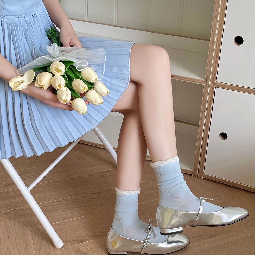 الصورة المصغرة: 10 Pairs of Women's Bow Print Mid-calf Socks For Summer thin Hollow Breathable B