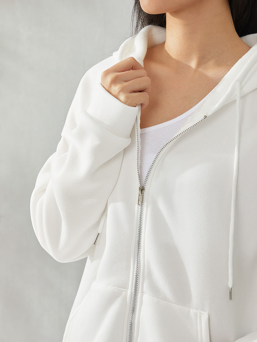 الصورة المصغرة: Women Oversized Zip Up Hoodies Baggy Loose Hooded Zipper Solid Color Sweatshirt 