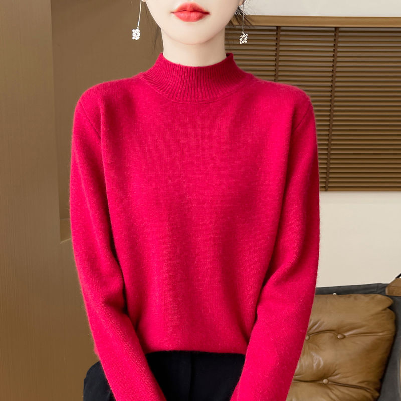 الصورة المصغرة: One Line Half Height 100% Andy Velvet Knitted Sweater For Women's Autumn And Win