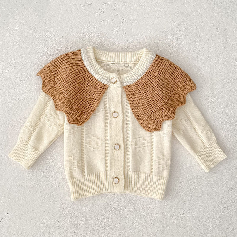 الصورة المصغرة: 2025 New Winter Baby Girls Cardigan Cute Lapel Knit Sweater Coat Soft Cotton Out
