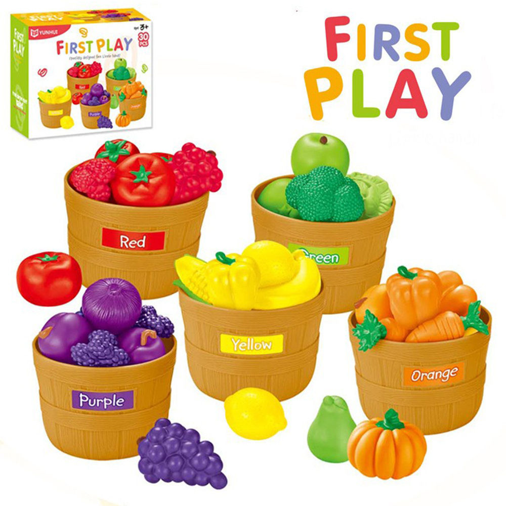 30 Pieces Color Sorting Kitchen Pretend Play Food Toy Set -Fruit&Vegetable Shape