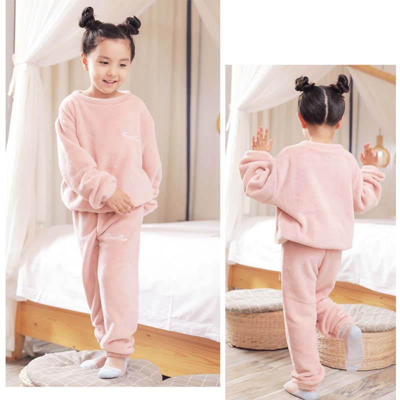Thumbnail: Baby Boys Girls Winter Coral Fleece Pajama Sets Plus Velvet Thick Child Sleepwea