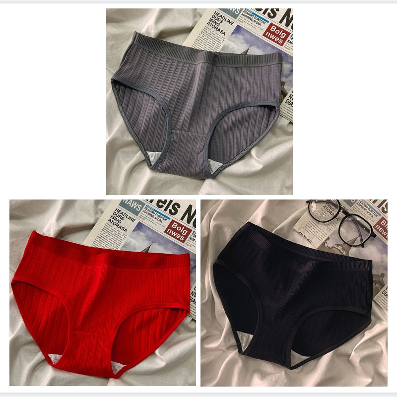 الصورة المصغرة: 3PCS/Set Panties For Woman Underwear Solid Color Soft Cotton Briefs Girls Underp