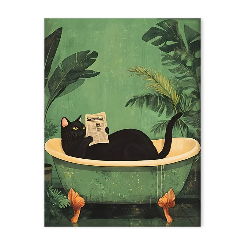 Thumbnail: Green Funny Cat Funny Wall Art Bathroom Toilet Art Toilet Poster Modern Trendy A