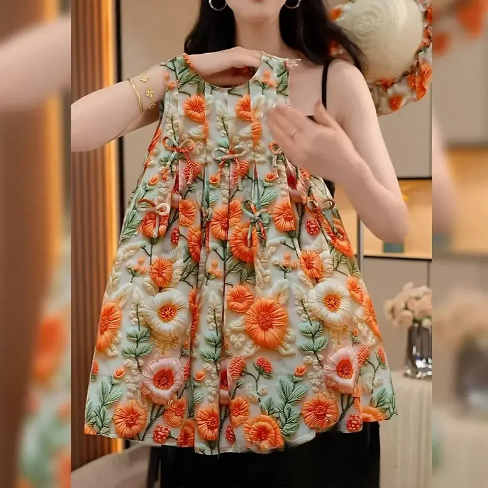 Summer Korean Version Girls Fashion Retro Flower Print Sleeveless Dress 1 Pc 2-7