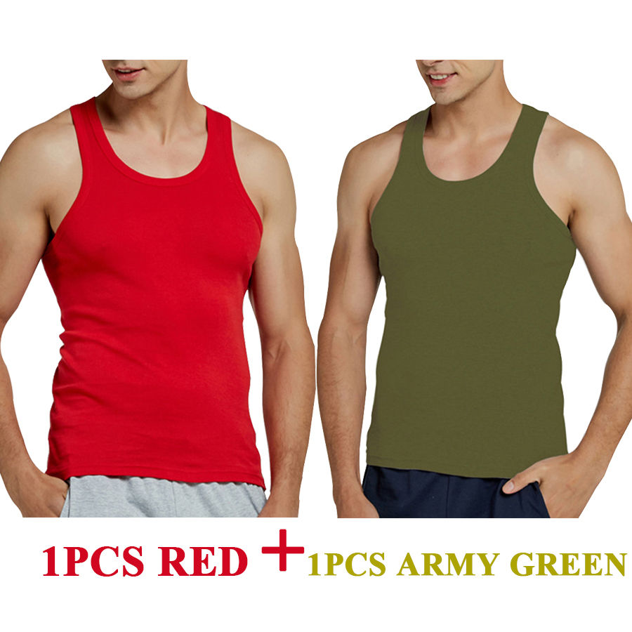 Thumbnail: Tank Tops Men 100% Cotton Running Vest Fitness Cool Top Gym Sport Slim Colorful 