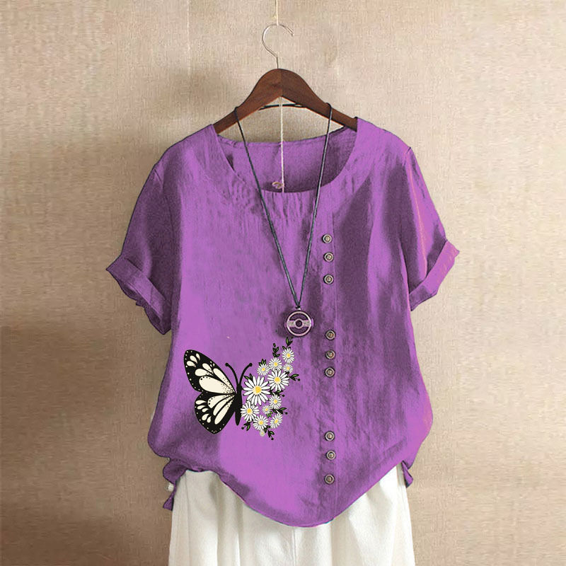 الصورة المصغرة: Women Clothing Cotton Linen Streetwear Summer Y2k Tops Vintage Fashion Tshirt Ca