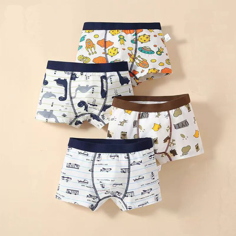 Thumbnail: 4pcs Boys Underpants Animal Dinosaur Shark Rocket Print Cotton Stretch Children 