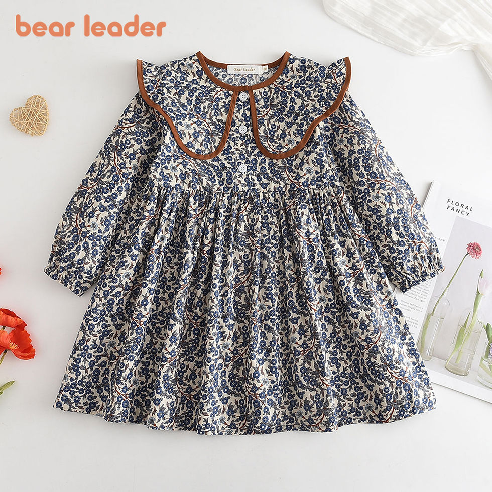 Bear Leader Autumn Spring New Girls' Dress Fashion Cute Doll Neck Flower Print D