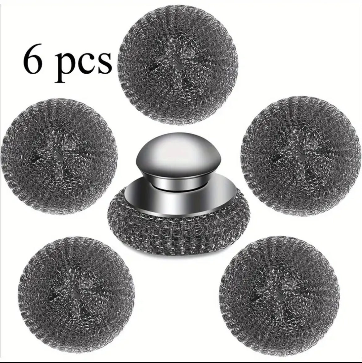 5/1Pcs Kitchen Stainless Steel Pot Brush with Handles Dishwashing Wire Ball Heav
