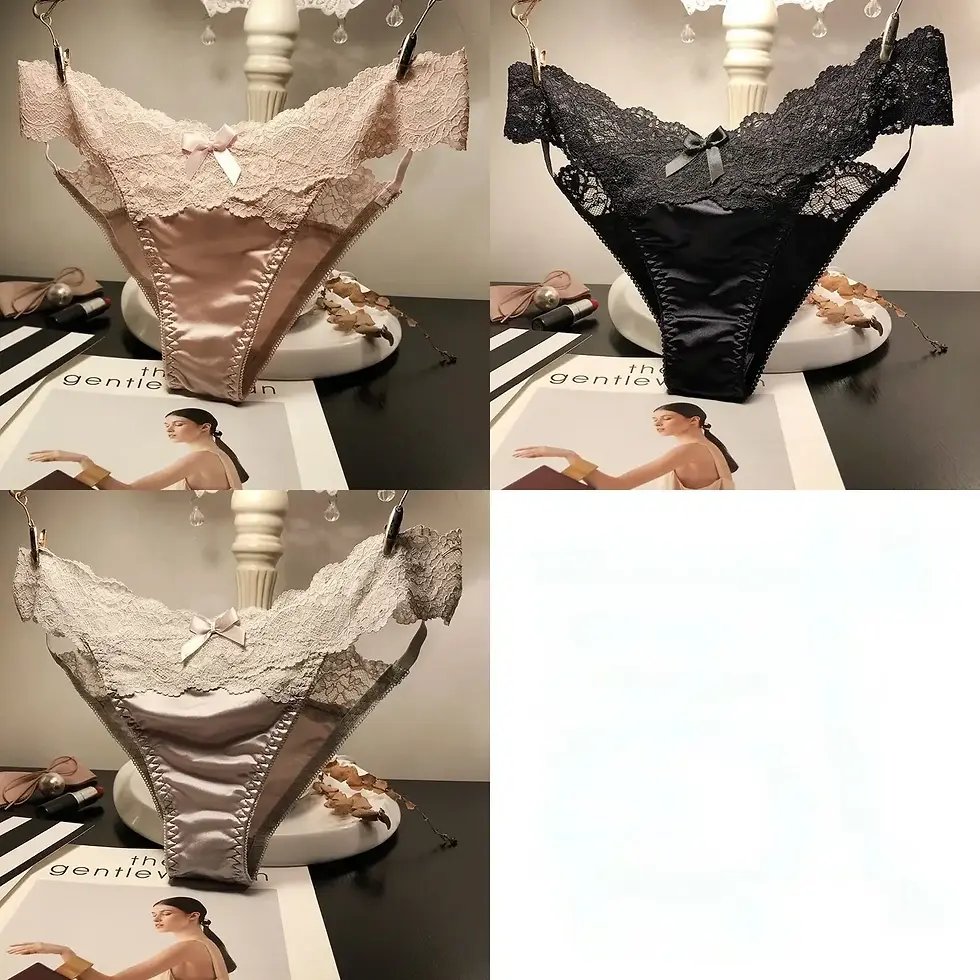 الصورة المصغرة: Cotton Crotch Briefs European American Satin Sexy Lace Underwear Women's New Low