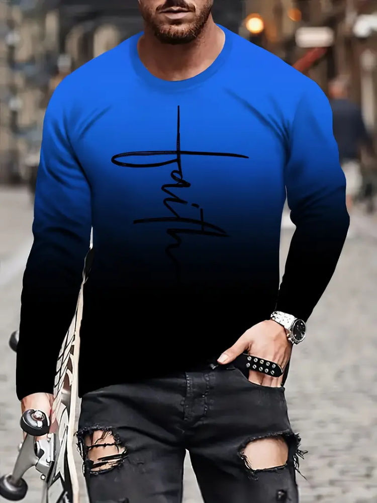 Thumbnail: Black And White Color Matching Printed Men's Casual Pullover Top Harajuku Street