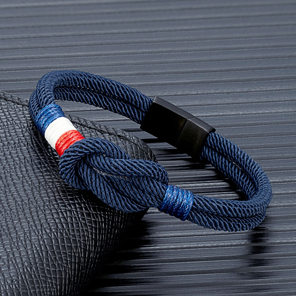 MKENDN Black Stainless Steel Square Knot Rope Bracelet Men Women Handmade Woven