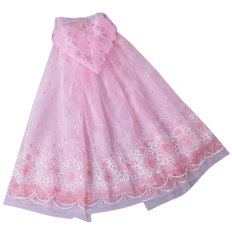 الصورة المصغرة: Disney Princess Pink Dress For Girl Children Print Mesh Frocks Flower Girl Dress