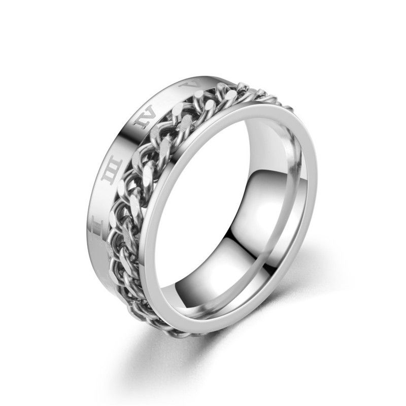Thumbnail: Cool Roman Numerals Rotating Stainless Steel Chain Multifunction Anti Stress Rin