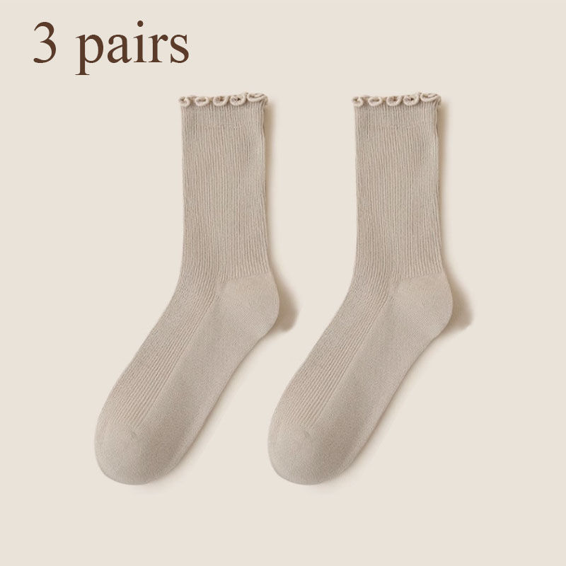 الصورة المصغرة: Cute Cotton Soft Middle Tube Black White Breathable Girls Waveselvedge Socks For