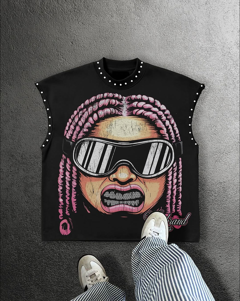 Casual and fashionable Gothic printed pure cotton vest Y2K summer classic loose