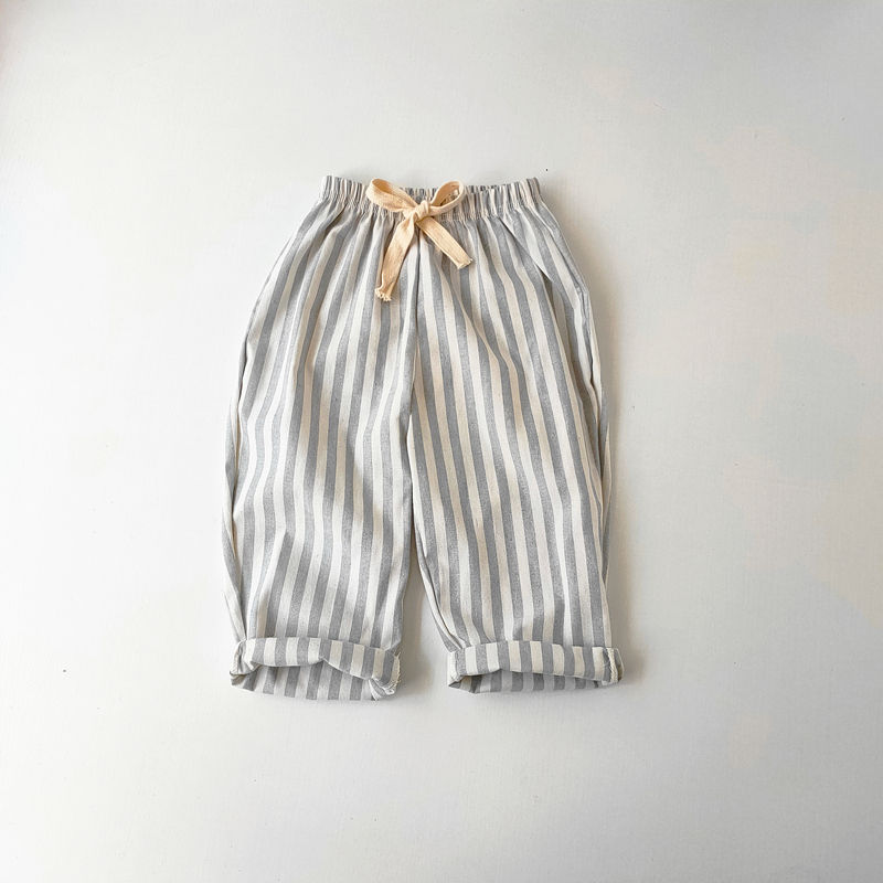 الصورة المصغرة: Children's Clothing Vintage Linen Cotton Stripe Pants Baby Boy Girl Casual Short