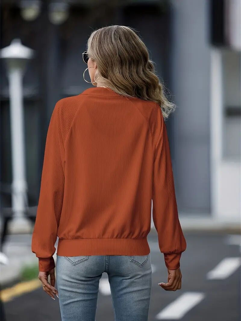 Thumbnail: Women's Lapel Loose Zip Up Knit Sweatshirts, Solid Color Zipper Front Jacket, Wo