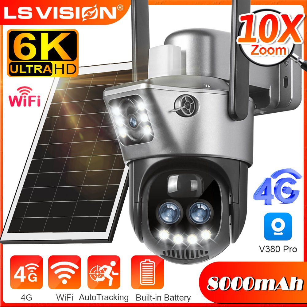 LS VISION 12MP 4G/WiFi Solar Camera Dual Screen Three Lens 10X Zoom Outdoor Surv