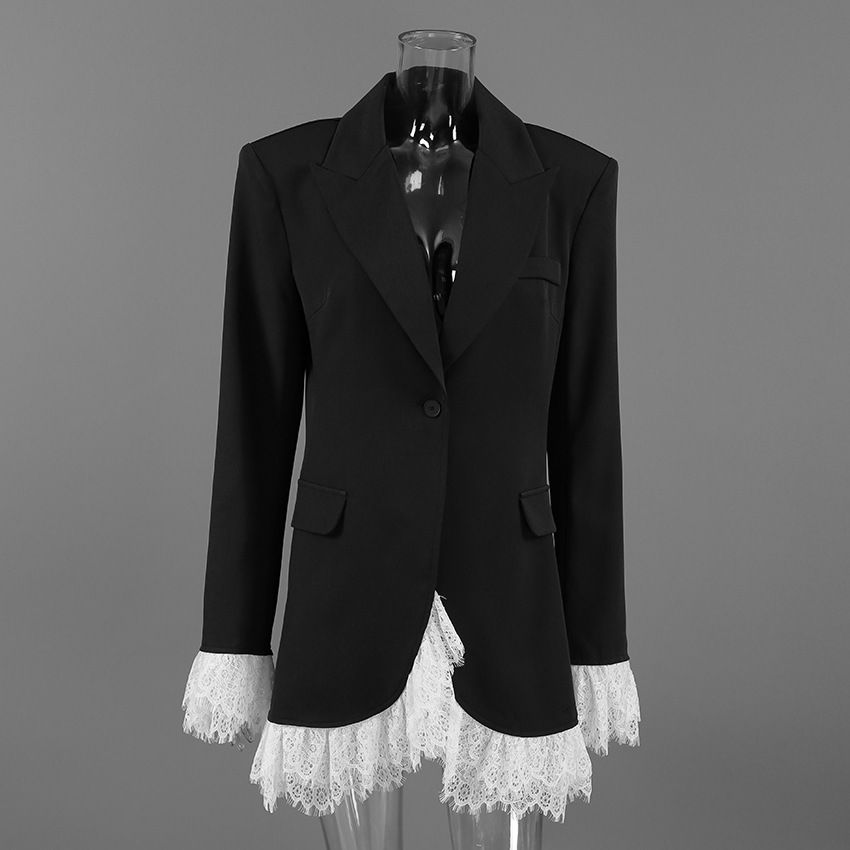 الصورة المصغرة: Elegant Lace Blazer Coat Women Fashion Office Lady Full Sleeve Single Breasted J